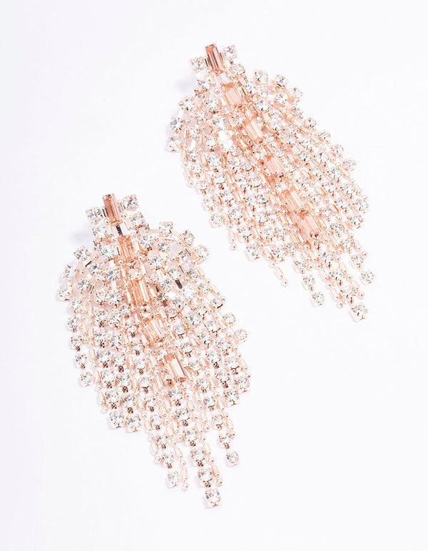 Rose Gold Mixed Stone Cup Chain Drop Earrings