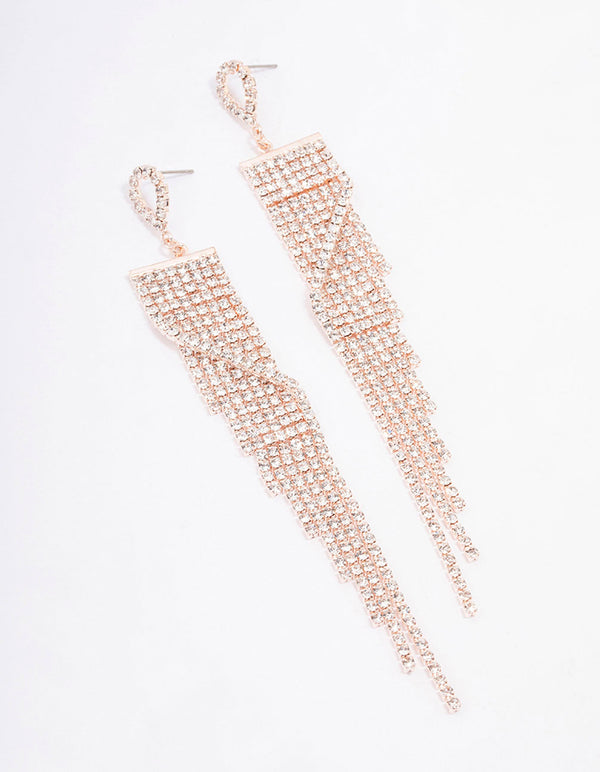 Rose Gold Wrapped Diamante Cup Chain Drop Earrings