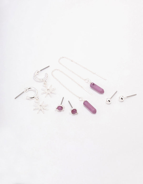 Silver Mixed Celestial & Thread Through Earring 4-Pack