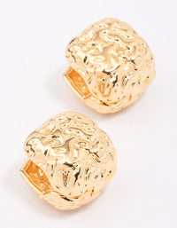 Gold Plated Brass Molten Square Huggie Earrings - link has visual effect only