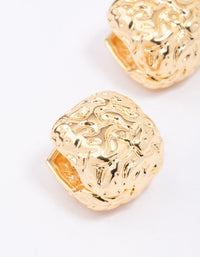 Gold Plated Brass Molten Square Huggie Earrings - link has visual effect only