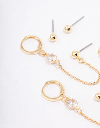 Gold Plated Brass Baguette Hoop Chain Earring 4-Pack - link has visual effect only