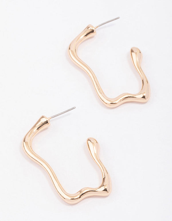 Gold Wavy Molten Hoop Earrings