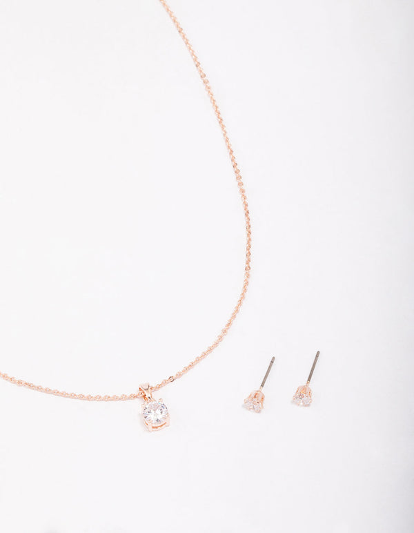 Rose Gold Round Solitaire Crystal Jewellery Set