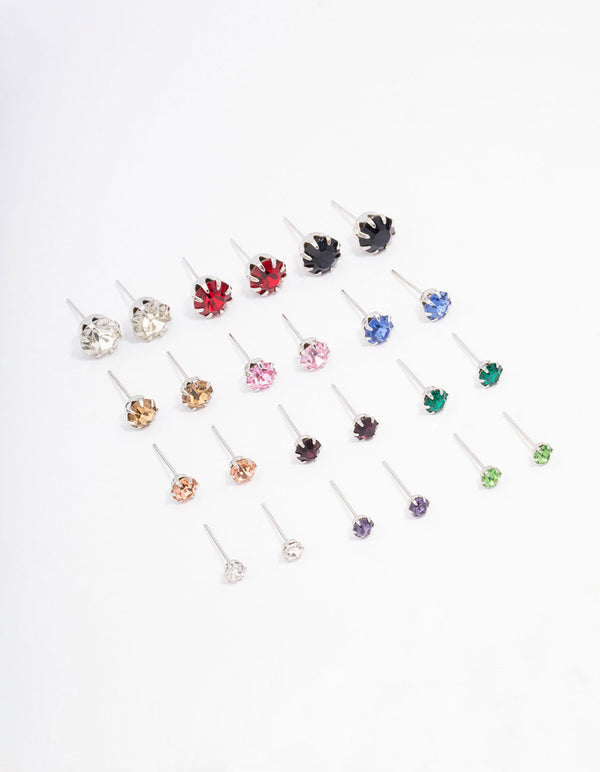 Silver Multi Diamante Earring 12-Pack