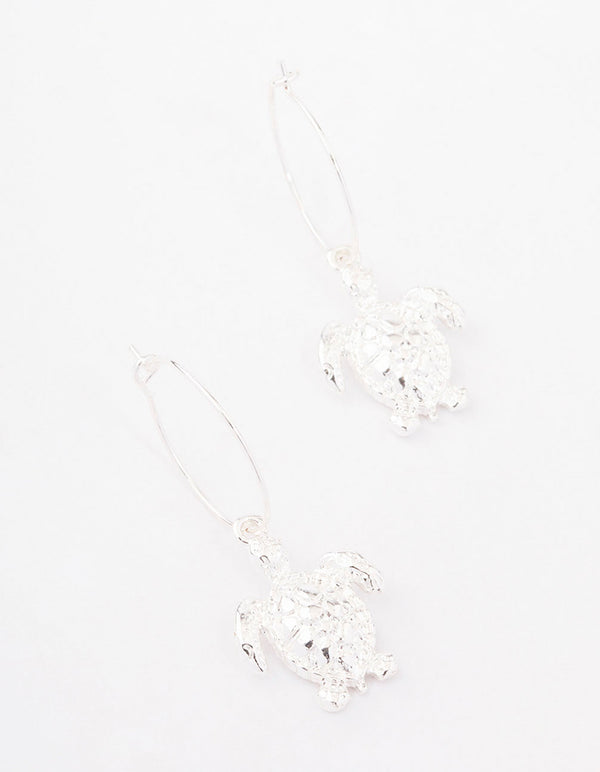 Silver Turtle Hoop Earrings