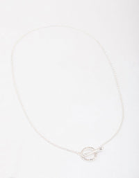 Silver Diamante Circle Bar Link Necklace - link has visual effect only