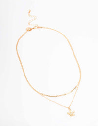 Gold Double Chain Flower Short Necklace - link has visual effect only