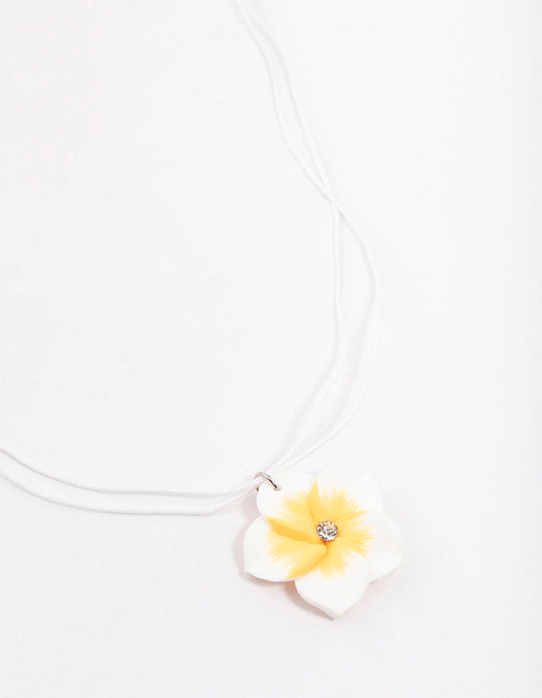 Silver Rope Diamante Frangipani Short Necklace