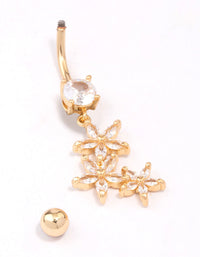 Gold Plated Surgical Steel Graduating Flower Drop Belly Ring - link has visual effect only