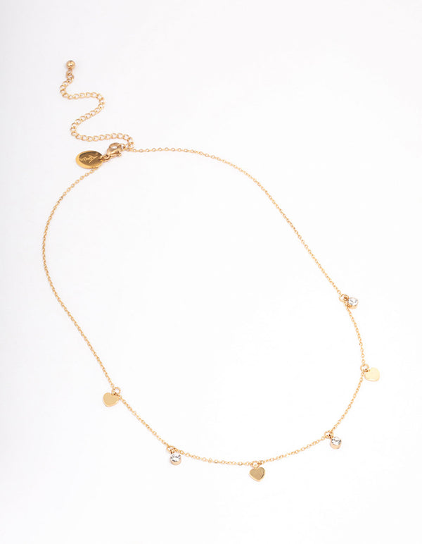 Gold Plated Stainless Steel Diamante & Heart Necklace - Lovisa