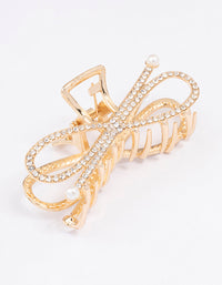 Gold Diamante Bow Hair Claw Clip - link has visual effect only