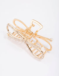 Gold Diamante Bow Hair Claw Clip - link has visual effect only