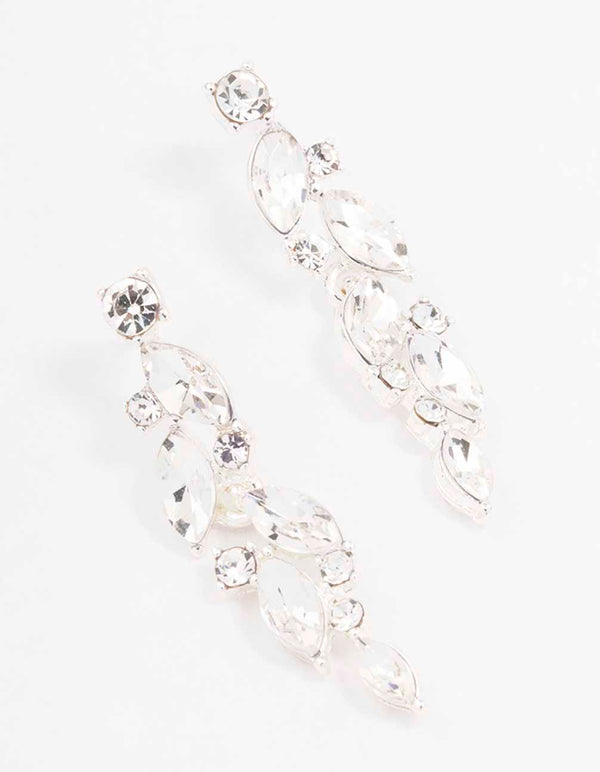 Silver Diamante Vine Drop Earrings