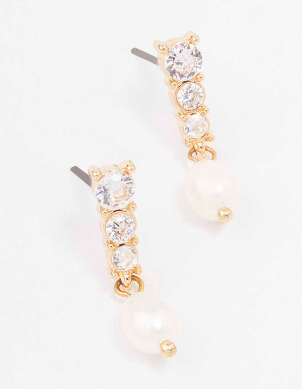 Gold Cupchain Pearl Drop Earrings