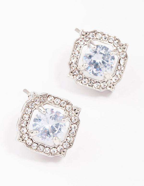 Silver Encased Diamante Stud Earrings