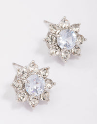 Rhodium Diamante Flower Stud Earrings - link has visual effect only