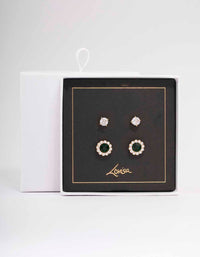 Gold Diamante Flower Stud Earring Pack - link has visual effect only