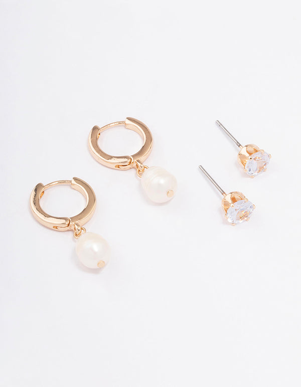 Gold Diamante & Pearl Earring Pack