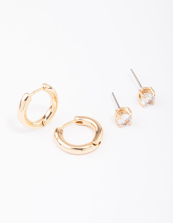 Gold Diamante Stud & Hoop Earring Pack