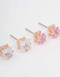 Gold Square Diamante Earring Pack - link has visual effect only