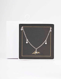 Silver Diamante & Pearl Drop Station Necklace - link has visual effect only