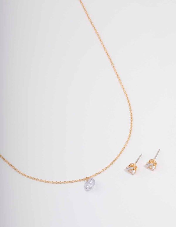 Gold Floating Cubic Zirconia Drop Jewellery Set