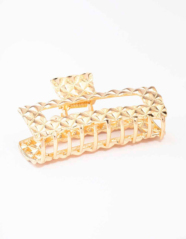 Gold Rectangle Quilted Hair Claw Clip