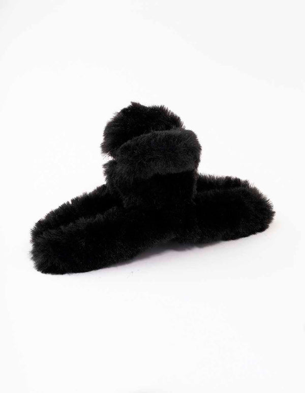 Black Faux Fur Hair Claw Clip