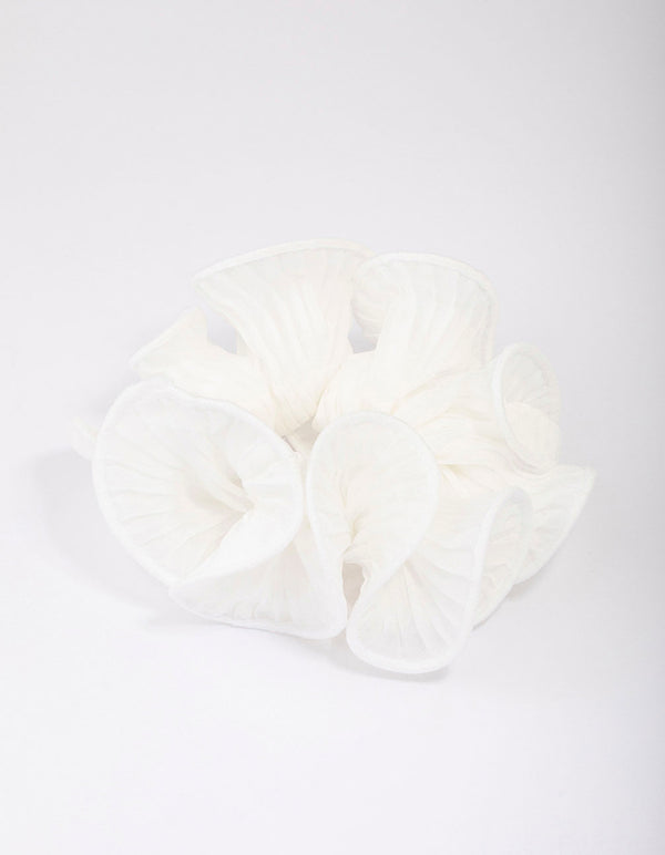 White Fabric Pleated Hair Scrunchie