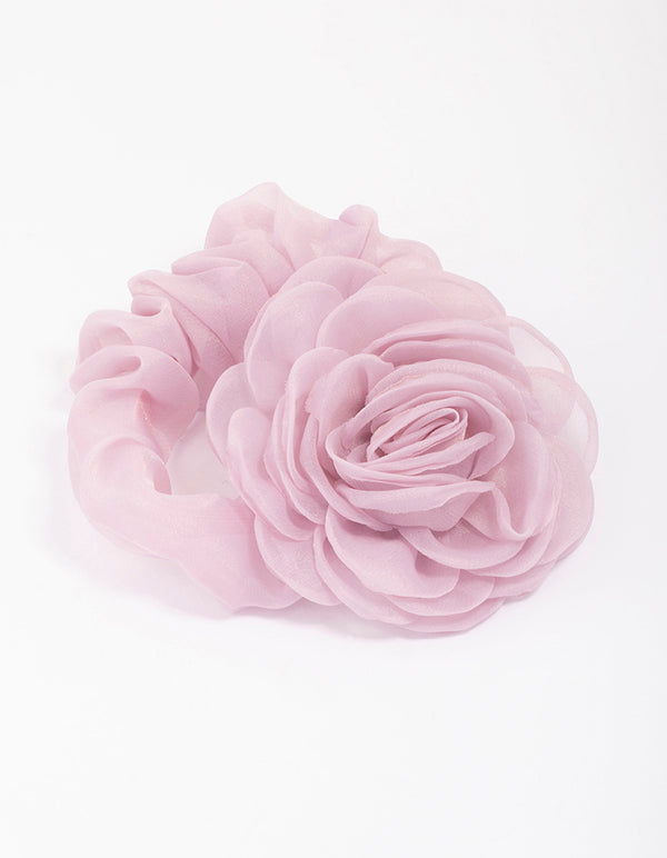 Purple Fabric Chiffon Flower Hair Scrunchie