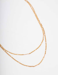 Waterproof Gold Plated Stainless Steel Figaro Double Chain Necklace - link has visual effect only