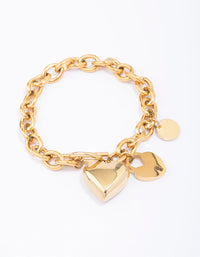 Waterproof Gold Plated Stainless Steel Puffy Heart Charm & Lock Bracelet - link has visual effect only