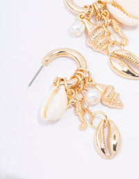 Gold Shell Pearl Charm Hoop Earrings - link has visual effect only