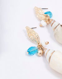 Blue Double Shell Beaded Drop Earrings - link has visual effect only