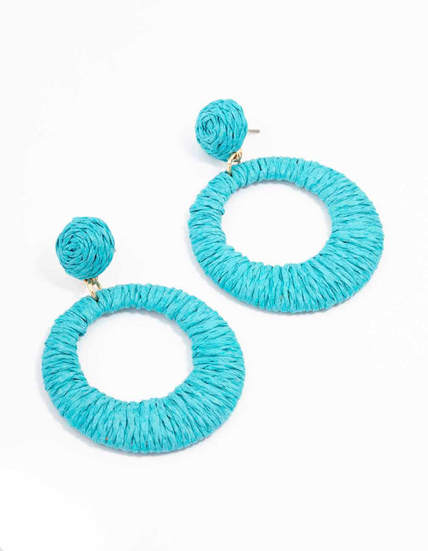 Gold Raffia Open Drop Earrings