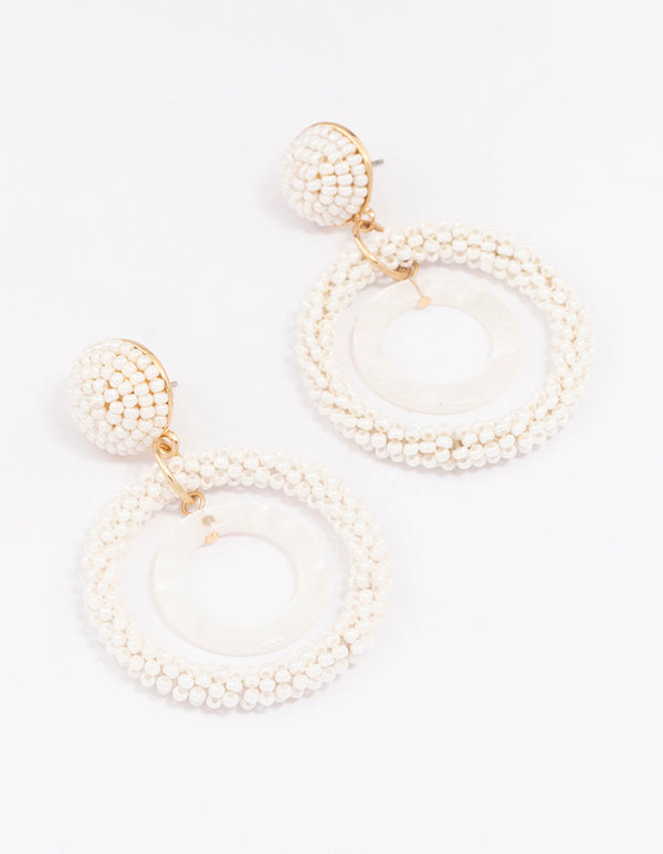Gold Bead Double Circle Drop Earrings