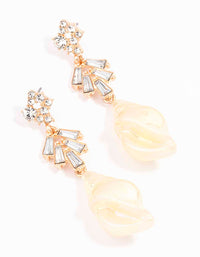 Gold Antique Diamante Shell Drop Earrings - link has visual effect only