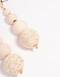 Gold Wide Raffia Ball Drop Earrings - link has visual effect only