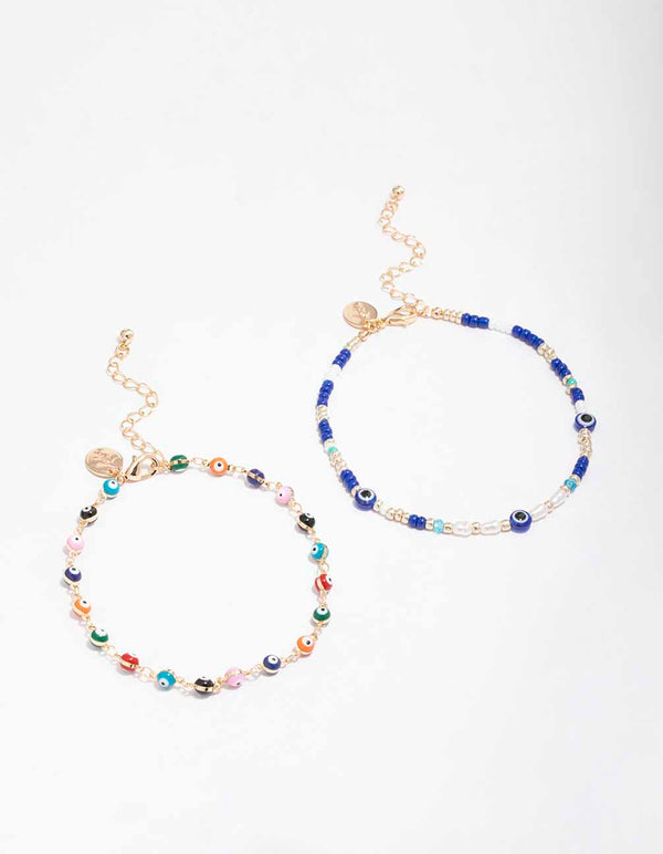 Gold Evil Eye Anklet Pack