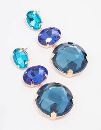 Gold Blue Cascading Triple Stone Drop Earrings - link has visual effect only