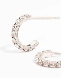 Platinum Sterling Silver Cubic Zirconia Mini Hoop Earrings - link has visual effect only