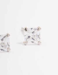 Platinum Sterling Silver Square Cubic Zirconia Stud Earrings - link has visual effect only