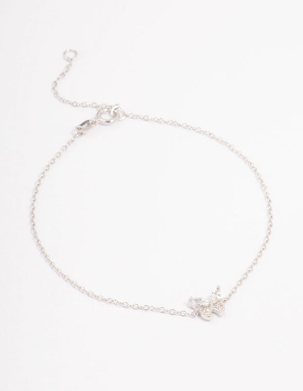 Platinum Sterling Silver Butterfly Cubic Zirconia Bracelet