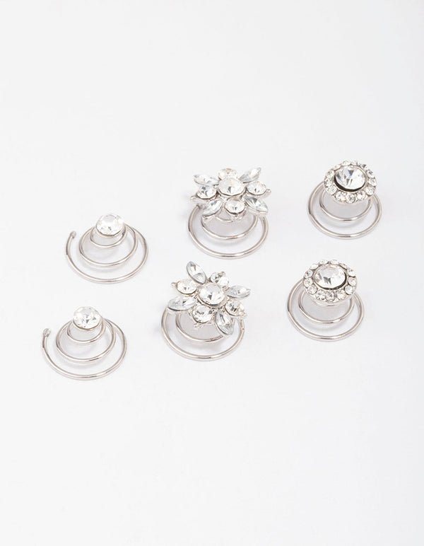 Rhodium Round Hair Spiral 6-Pack