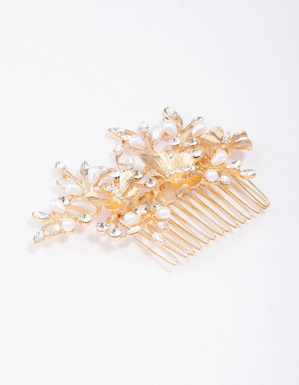 Gold Forest Butterfly Hair Comb