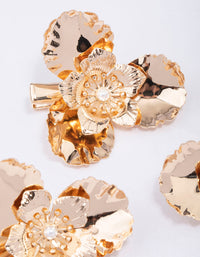 Gold Medium Pearl Flower Hair Clips 3-Pack - link has visual effect only