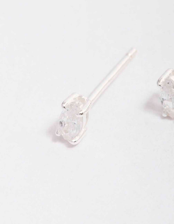 Sterling Silver Cubic Zirconia Marquise Stud Earrings