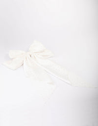 White Fabric Satin Drop Bow Hair Clip - link has visual effect only