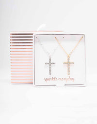 Mixed Metal Diamante Cross Necklace Pack - link has visual effect only